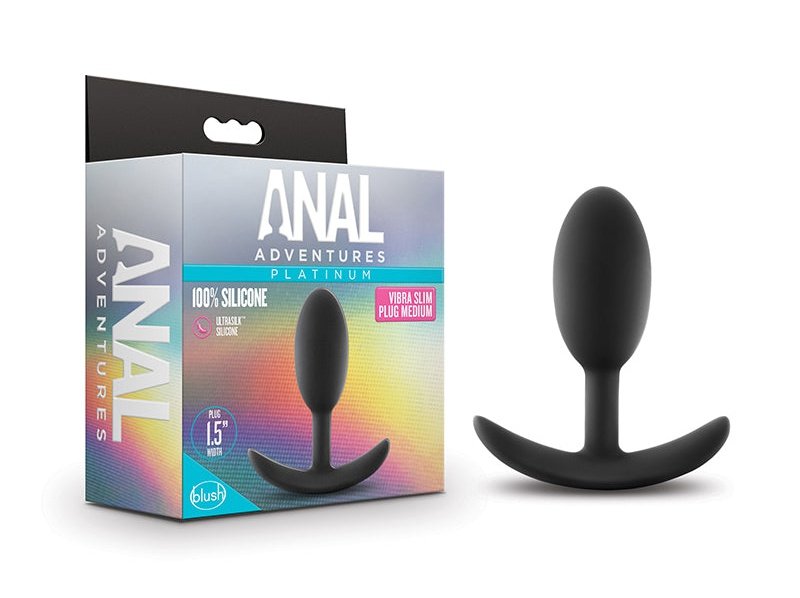 Anal Adventures Platinum - Silicone Vibra Slim Plug - Medium - Black