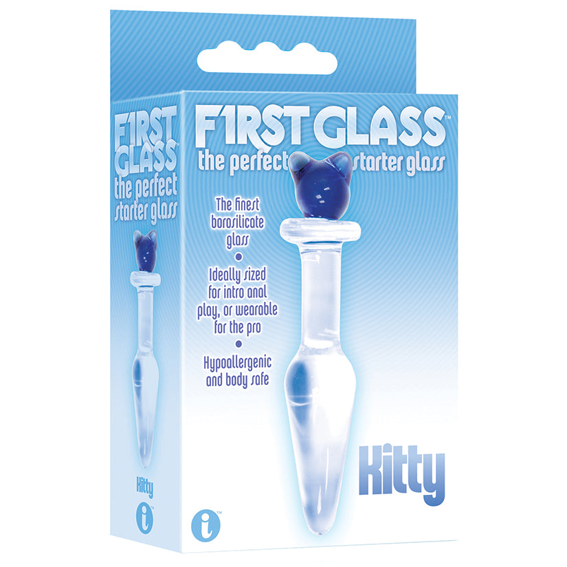 The 9's First Glass Kitty Love Glass Butt Plug-Blue