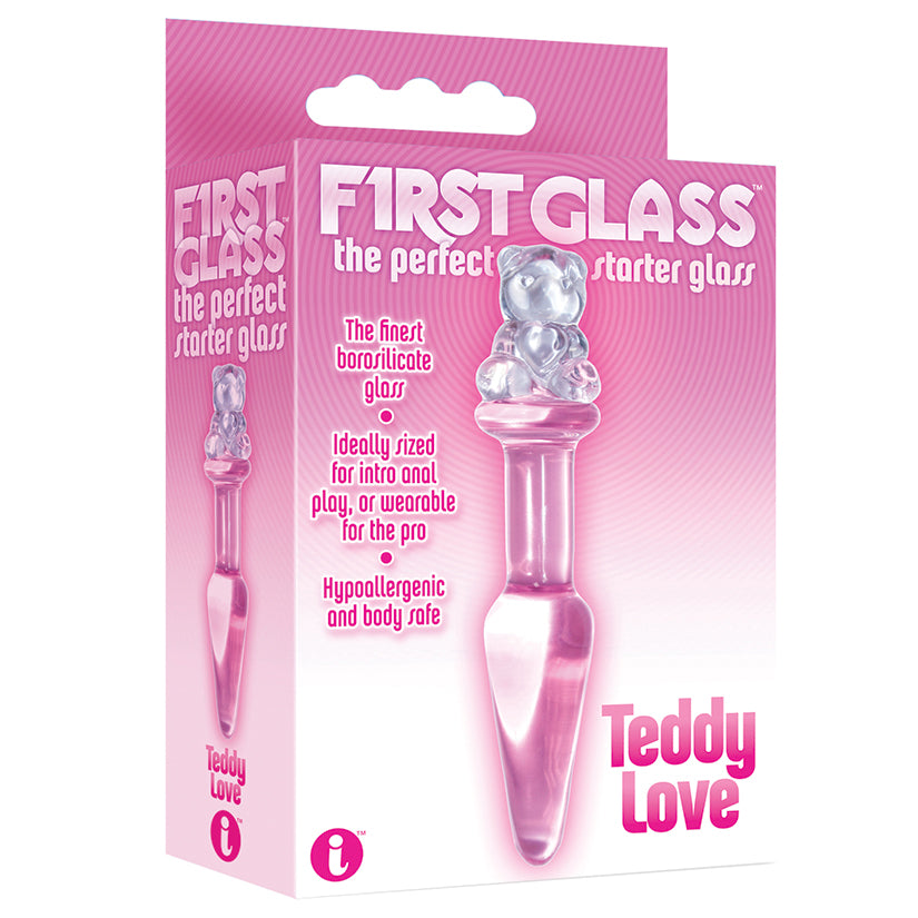 The 9's First Glass Teddy Love Glass Butt Plug-Pink