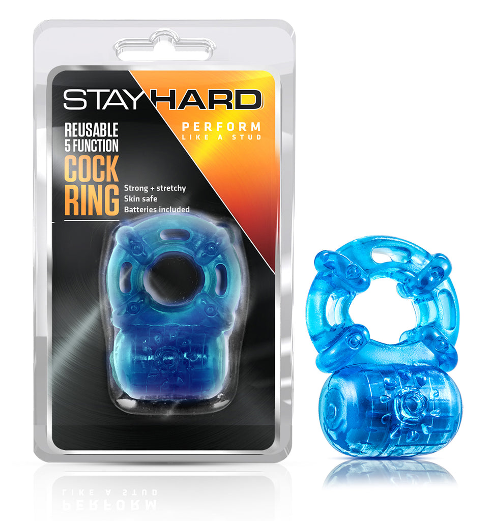 Stay Hard Reusable 5 Function Vibrating Cock Ring - Blue BL-30802