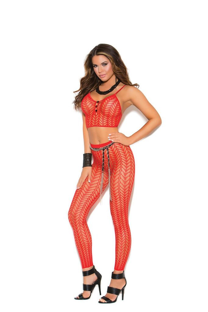 Cami Top and Matching Legging With Feather Design - One Size - Red EM-81279RD