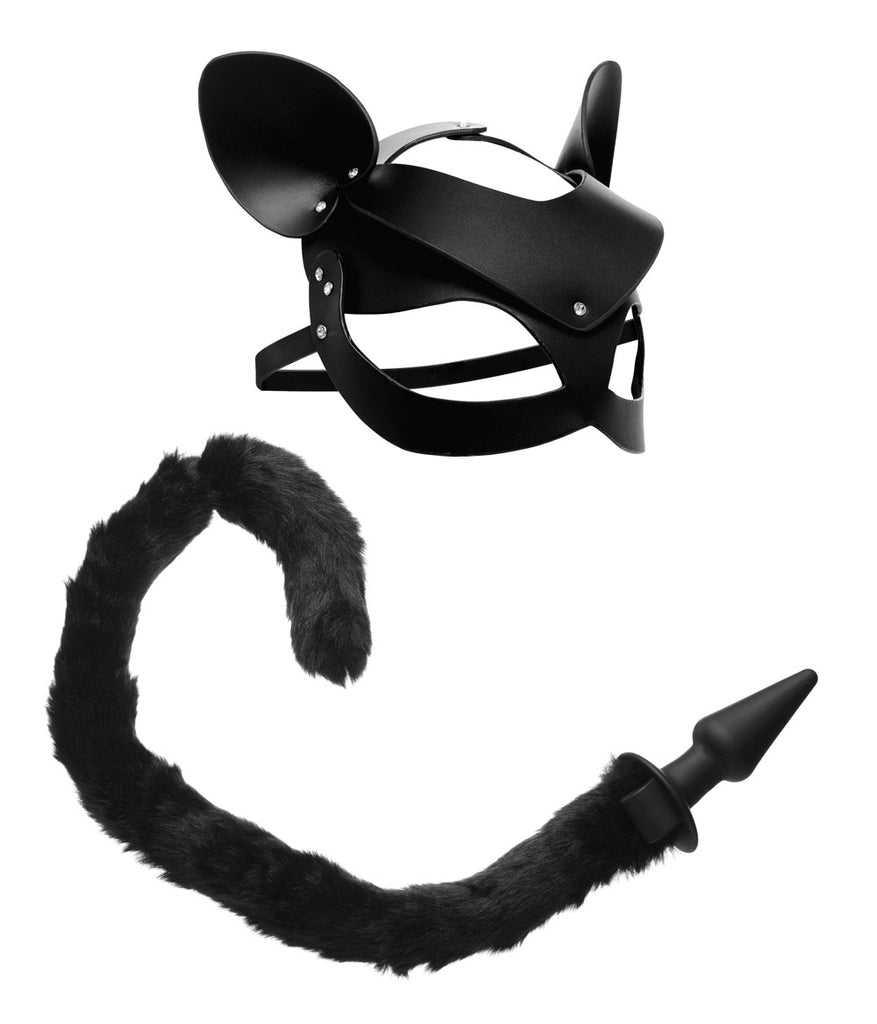 Black Cat Tail Anal Plug and Mask Set TZ-AG184