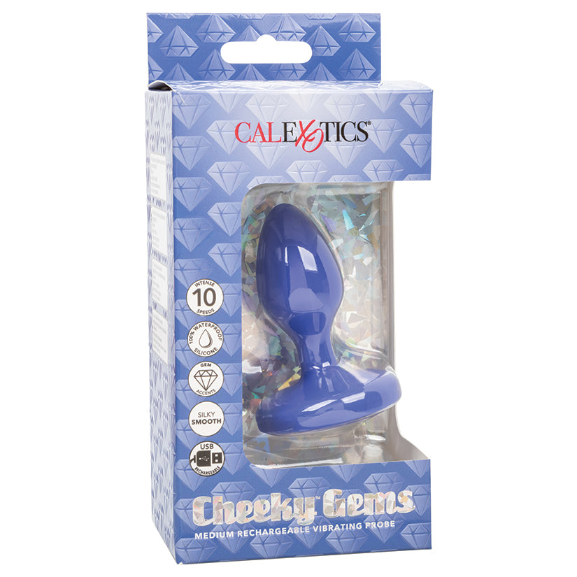 Cheeky Gems Medium Rechargeable Vibrating Probe - Blue