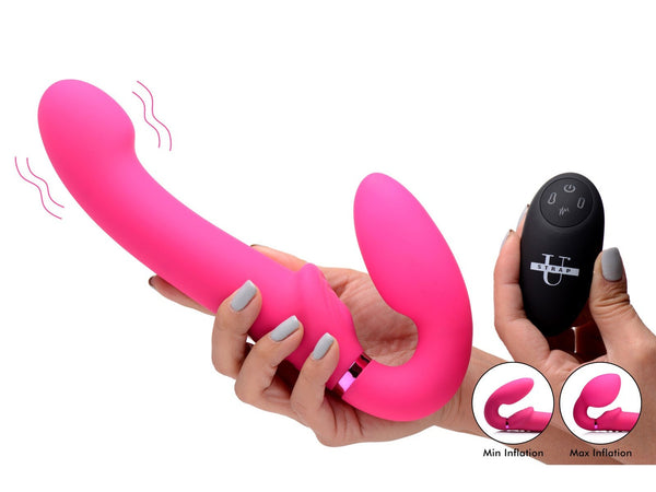 10X Remote Control Ergo-Fit G-Pulse Inflatable and Vibrating Strapless Strap-on - Pink