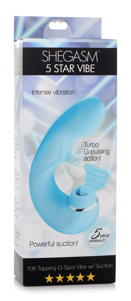 Shegasm 5 Star 10X Tapping G-Spot Silicone Vibrator with Suction - Teal