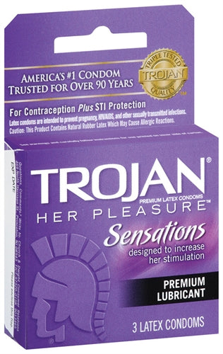 Trojan Her Pleasure Sensations Lubricated  Condoms - 3 Pack TJ97320